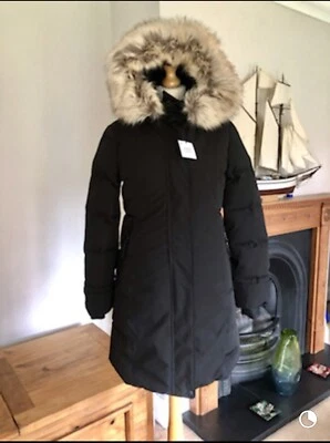 Parka de invierno Zara negra con capucha resistente al agua/viento larga acolchada XS UK8 P59AXS Foto 1 de 4