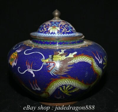 8.4" Old Chinese Copper Cloisonne Enamel Dragon Beast Pattern Lid Pot Jar Crock Foto 1 de 4