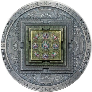 VAIROCHANA BUDDHA MANDALA Archeology Symbolism Colored 3 Oz Silver Coin - Picture 1 of 3