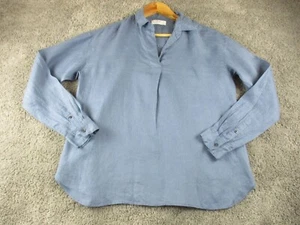 Uniqlo Shirt Small Linen - Long Sleeve 1/4 Button Collared Light Blue - Picture 1 of 9