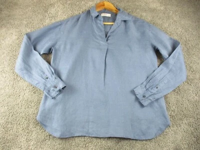 Uniqlo Shirt Small Linen - Long Sleeve 1/4 Button Collared Light Blue - Image 1 of 4