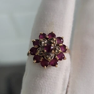 VINTAGE ESTATE 10K GOLD NATURAL RUBY & DIAMOND RING COCKTAIL SIZE 4.75 - Picture 1 of 10