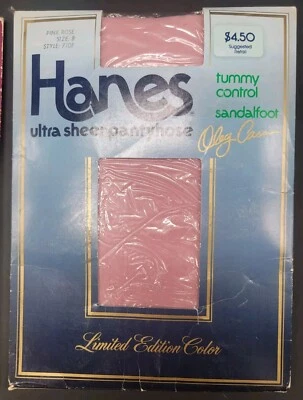 Vtg 80s Oleg Cassini Hanes PINK ROSE Nylon Pantyhose Ultra Sheer Sz B  - Image 1 of 4