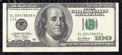 United States Of America 100 Dollars 2001 Franklin MissPrint Bank Note Circulatd - Image 1 of 4