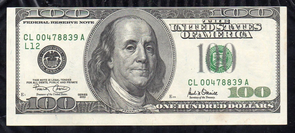 United States Of America 100 Dollars 2001 Franklin MissPrint Bank Note Circulatd - Image 1 of 4