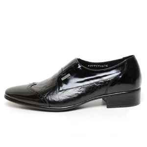 Herren Schwarz Leder Flügel Spitzen Zweifarbig Falten Formell Halbschuh Elegant Schuhe - Bild 1 von 4