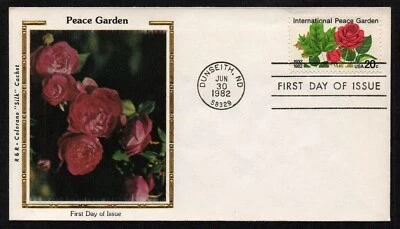 USA, SCOTT # 2014, COLORANO FDC COVER 1982 INTERNATIONAL PEACE GARDEN, RED ROSES - Image 1 of 2