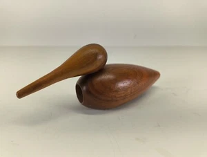 Vintage Hand Carved Walnut Minimalist Wooden Duck Figurine - Picture 1 of 6