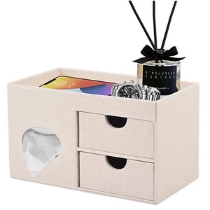Square Tissue Box Cover With Drawerstissue Box Holder With Storage Tray Makeup - Picture 1 of 7