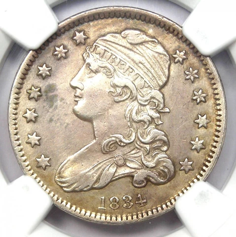 1834 Capped Bust Quarter 25C - NGC AU Details - Rare Early Date Certified Coin Cover