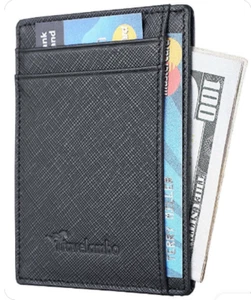 Front Pocket Minimalist Black Leather Slim Wallet Perfect for Travel or Everyday - Picture 1 of 3