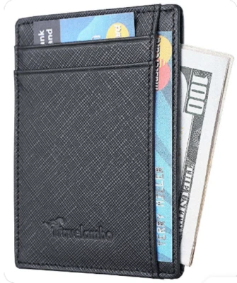 Front Pocket Minimalist Black Leather Slim Wallet Perfect for Travel or Everyday - Image 1 of 3
