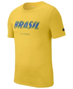 Nike Brasil 2018 Crest Men T-Shirt Soccer Football Yellow 904544 - Picture 1 of 2