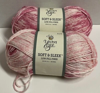 NEW 2 skeins Yarn Bee Soft & Sleek Low-pill Fiber Pink Stripe same dye lot - Image 1 of 4