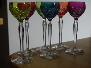 VINTAGE SIX CORDIALS GLASSES CRYSTAL VAL ST LAMBERT BELGUIM SIX COLORS ht 5,12" - Picture 1 of 12