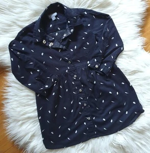 PUMPKIN PATCH - Size 3 navy white feather print shirt dress roll tab sleeves - Picture 1 of 3