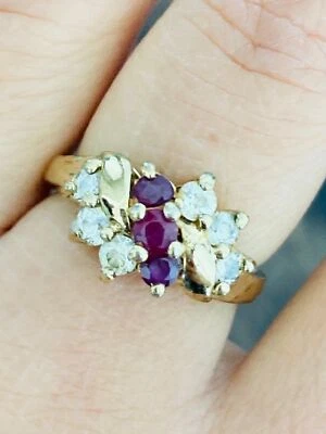 Anillo rubí genuino Vermeil oro esterlina 925 14kt talla 5,5 Foto 1 de 4