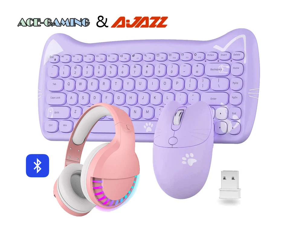 2.4GHz wireless keyboard &mouse+wireless Bluetooth headset 84 Key Cute Keyboard - Image 1 of 1
