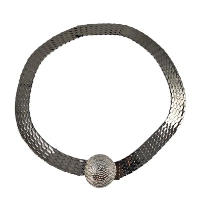 VTG Chunky Scale Concho Belt Womens OS Stretch Silver-Tone Dragon Fish Metallic - Image 1 of 4