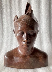 Old Balinese Hand-Carved Mahogany Wood Indonesian Man, LARGE Bust, 12" Sculpture - Picture 1 of 10