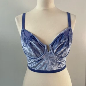 Free People Camille Longline Underwire Velvet Bra Size 34D Blue New No Tags - Picture 1 of 5