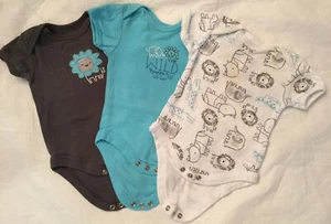 bon be-be BABY 0-3 mon SMALL Set Of 3 Body Suits. Applique & Lion Prints - Picture 1 of 5