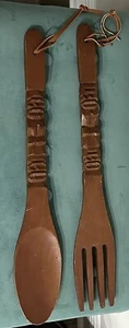 Vintage große geschnitzte Holzgabel und Löffel Wanddekor 21" Holz Tiki Totem MCM - Bild 1 von 9