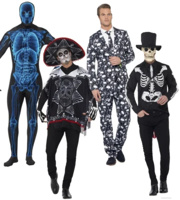 Skeleton Costume Mens Halloween Skeletons Outfit Fancy Dress Day Of the Dead - Image 1 of 4
