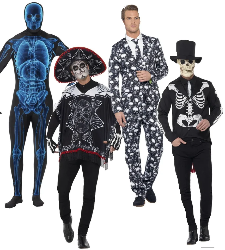 Skeleton Costume Mens Halloween Skeletons Outfit Fancy Dress Day Of the Dead - Image 1 of 4