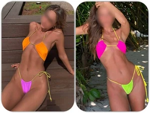 SeXy Mini Micro Neckholder Triangel Brazilien Slip String Panty Bikini Neon XS-L - Bild 1 von 13