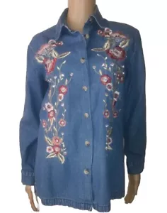 CAMICIA CAMICETTA DENIM DONNA BFA CLASSICS TAGLIA S MANICA LUNGA RICAMATA - Foto 1 di 11