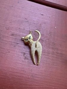 Brosche 90er Jahre Vintage goldfarbene Siamkatze grüne Augen - Bild 1 von 3