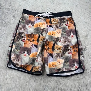 Bioworld Men's L Kitten Cat Face Printed Swim Trunks Shorts Mesh Liner Novelty - Picture 1 of 7