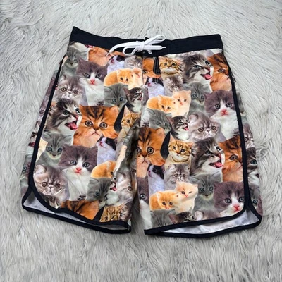 Bioworld Men's L Kitten Cat Face Printed Swim Trunks Shorts Mesh Liner Novelty - Image 1 of 4