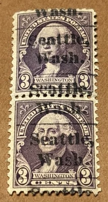 VER PAIR СИЭТЛ СТИРКА PRECANCEL ТИП L-6 HS SC 720 3 ЦЕНТА ВАШИНГТОН PB2 - Изображение 1 из 4