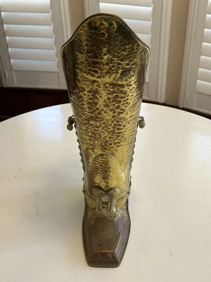 Vintage Hammered Brass Cowboy Boot Umbrella Stand/Cane Holder 24” Western Spur - Image 1 of 4