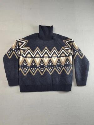 Свитер мужской Banana Republic 2XL синий шерстяная смесь водолазка геометрический ацтекский - Изображение 1 из 4