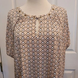 Karriere Bluse Top Rosa Schwarz Geometrisches Muster Größe 1X Modern Büro - Bild 1 von 10