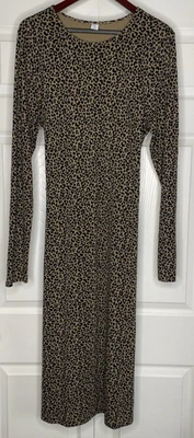 Old Navy Womens XL Tall Midi Stretch Black Brown Cheetah Leopard Tie Back Dress - Image 1 of 4