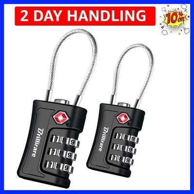2 Pack TSA Approved Luggage Locks, Combination Travel Cable Padlock, 3-Digit ... - Image 1 of 4
