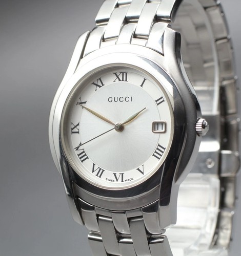 [Quasi Come Nuovo] Orologio Vintage Gucci 5500M 34mm Argento Quadrante Romano Quarzo Uomo Data