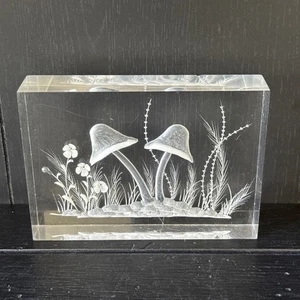 Espositore scultura incisa floreale funghi acrilici lucite vintage - Foto 1 di 12