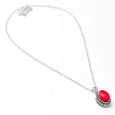 Colgante de piedras preciosas de coral rojo - Collar joyería de plata de ley 925 Foto 1 de 4