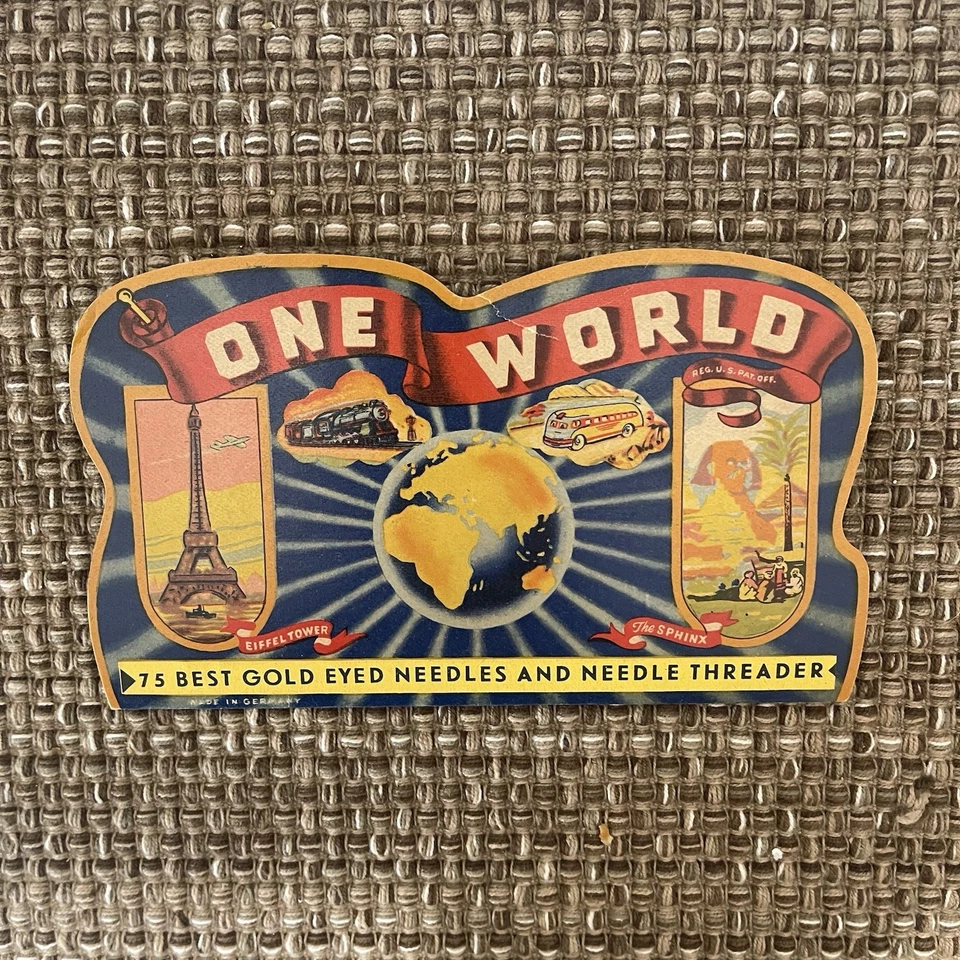 Antique One World "Best Gold-Eyed Needles" Cardboard Advertising Needle Holder Foto 1 de 4