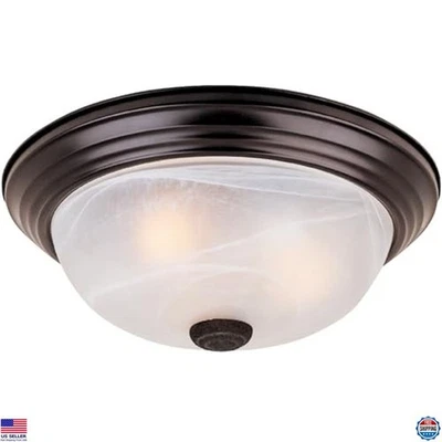 2-Light Flush Mount Ceiling Light Fixture, 11" White Alabaster, Oil Rubbed - Image 1 of 4