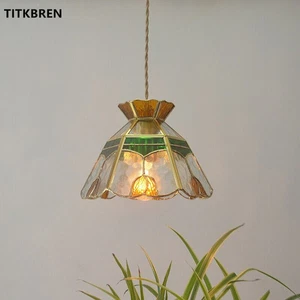 Stained Glass Pendant Light Mediterranean Hanging Lamps Copper Material Fixture - Picture 1 of 7