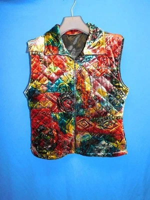 De Colección Y2K Coldwater Creek M Colorido Acolchado Terciopelo Chaleco Chaqueta Rojo Azul Amarillo Md Foto 1 de 4