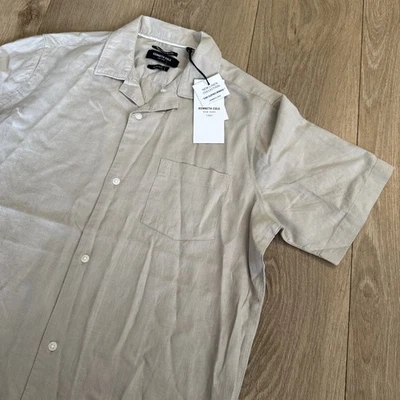 Kenneth Cole Men’s Linen Blend Beige SS Slim Fit Button Shirt Medium NEW - Image 1 of 4