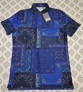 NEW G/Fore Polo Shirt Medium Golf Bandana Tech Pique Twilight Paisley AOP NWT - Picture 1 of 4
