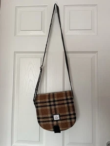 Harris Tweed Brown Check Crossbody Bag – Adjustable Strap – Wool & Faux Leather - Picture 1 of 9